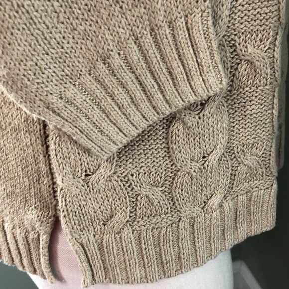 Talbots Sweater Cable Knit Lightweight Linen Cotton Beige Tan Small Petite - Picture 8 of 10